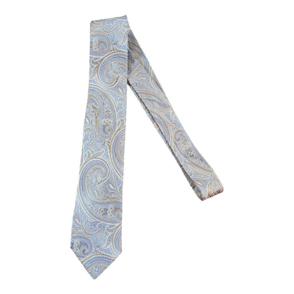Michael Kors mens designer neck tie paisley design blue browns 100% silk